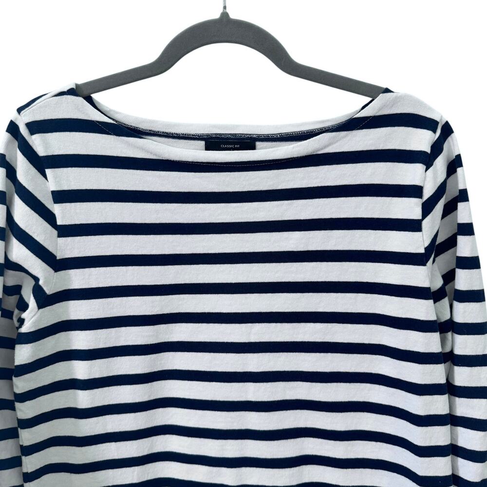 J. Crew Classic Fit 100% Cotton Boatneck Striped T-Shirt White Navy Size Medium - Picture 5 of 10